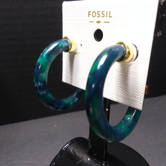 FOSSIL Green "Marble" Post Hoops w/ Gold Accents NWT - Picture 8 of 12